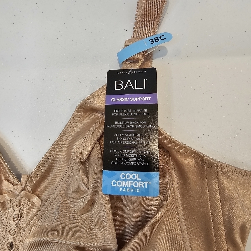 Bali Double Support Wireless Bra Women's Size 38C Nude  NWT Comfort Hook & Eye - Picture 8 of 8
